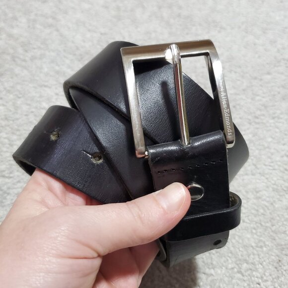 HUGO BOSS & ALLEN EDMONDS Italian Genuine Leather Belt Black Silver Men's 36 - Picture 1 of 10